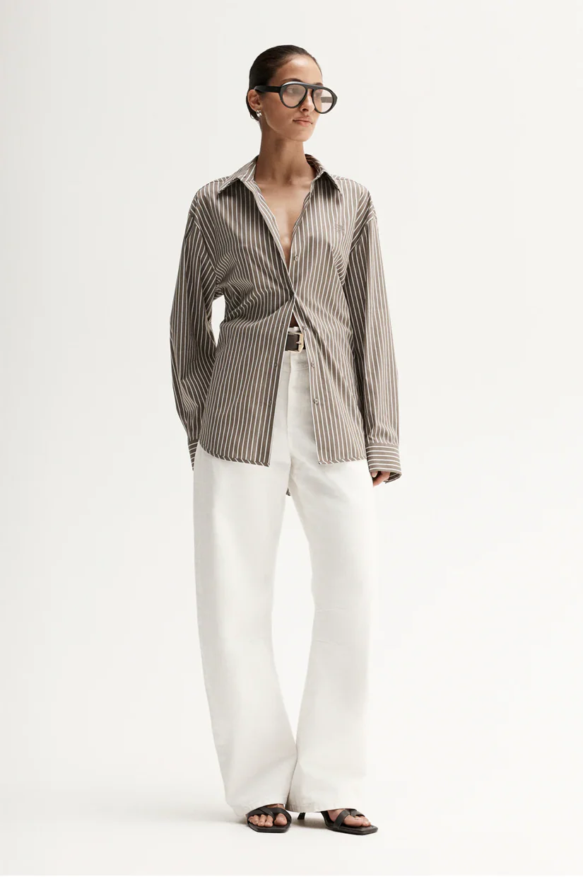 Elka Collective Emry Stripe Shirt - Taupe Stripe
