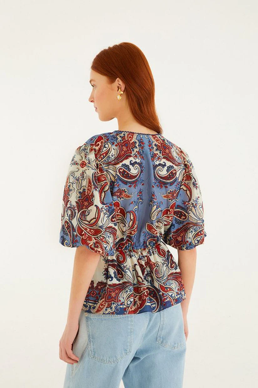 Farm Rio Blouse - Paisley Scarf Cream - Image 3