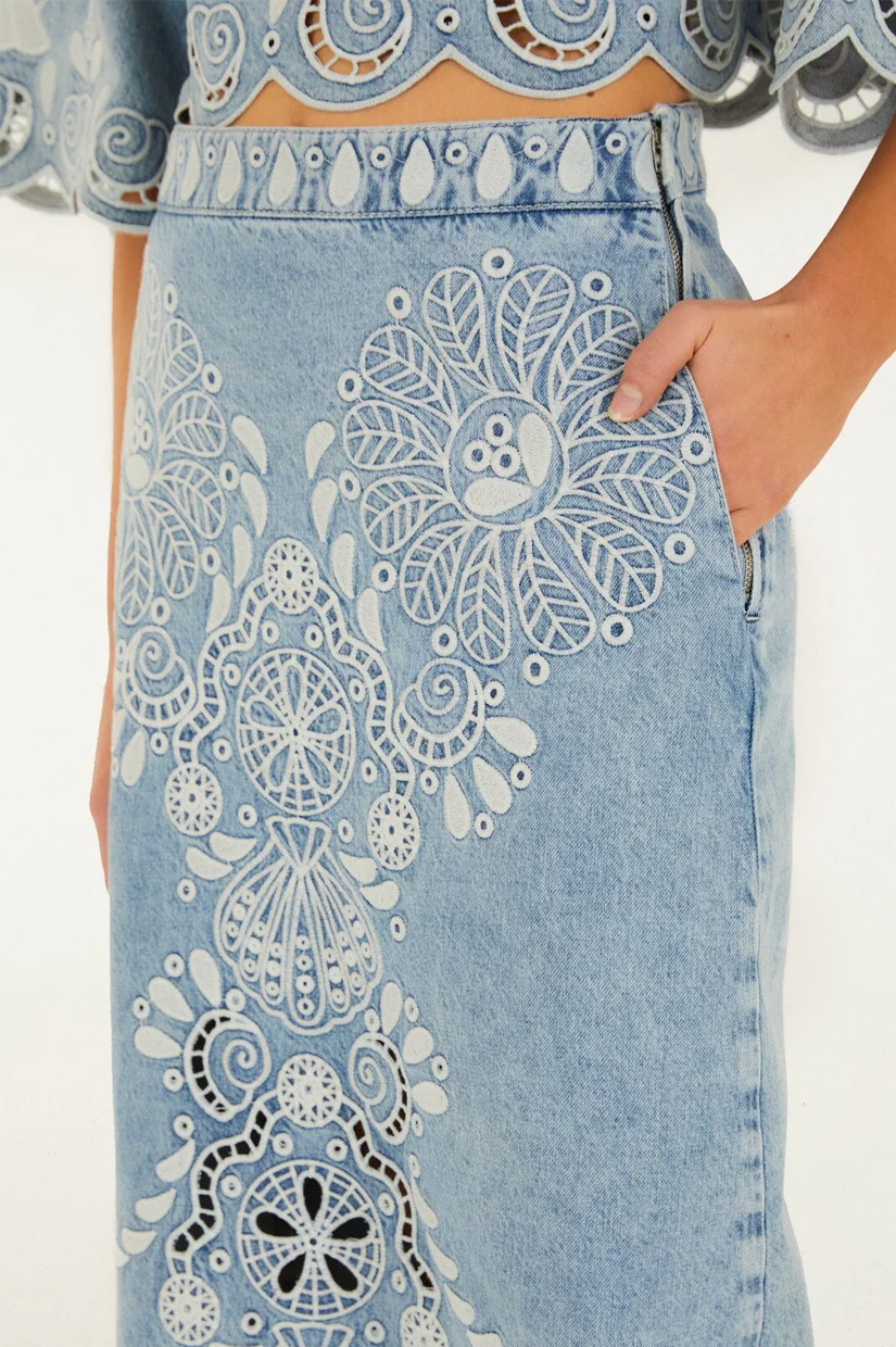 Farm Rio Denim Richelieu Midi Skirt - Image 2