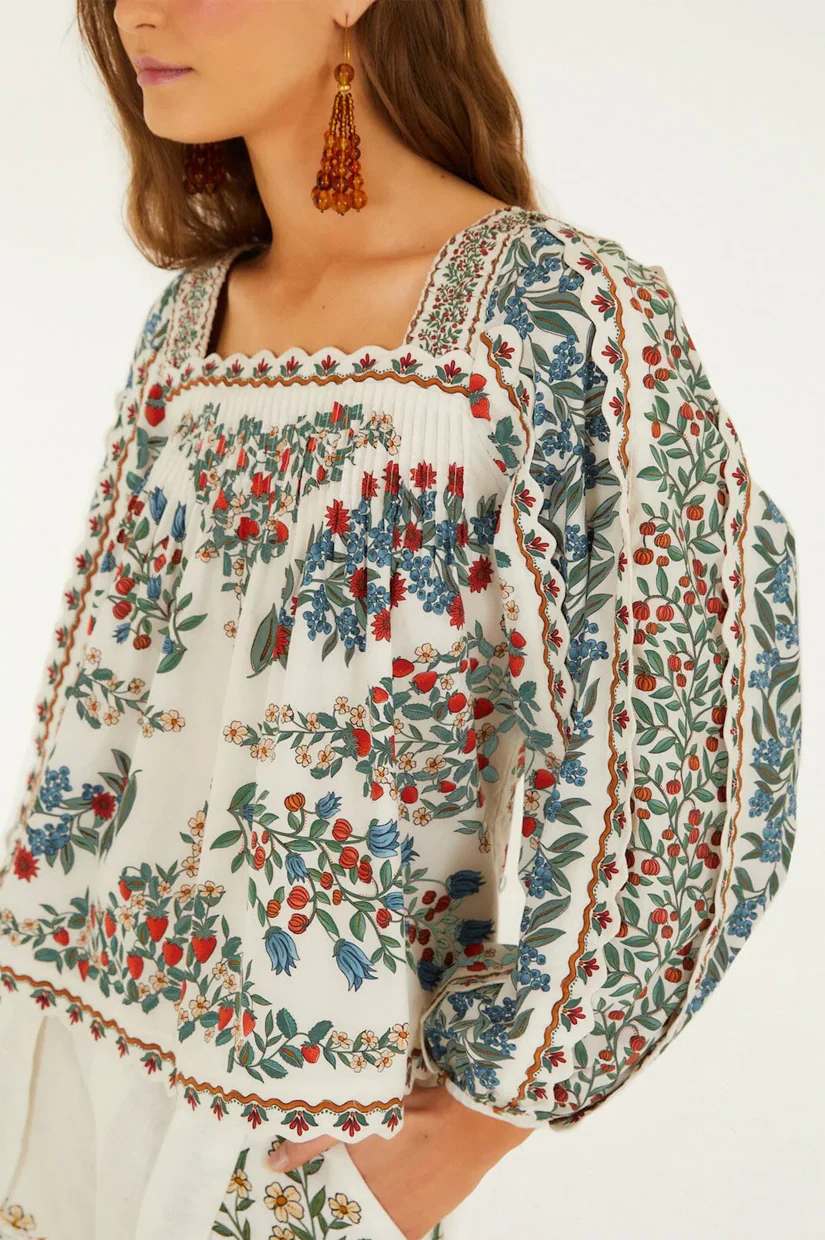 Farm Rio Fruit Beauty Scarf Off White Long Sleeve Blouse - Image 2