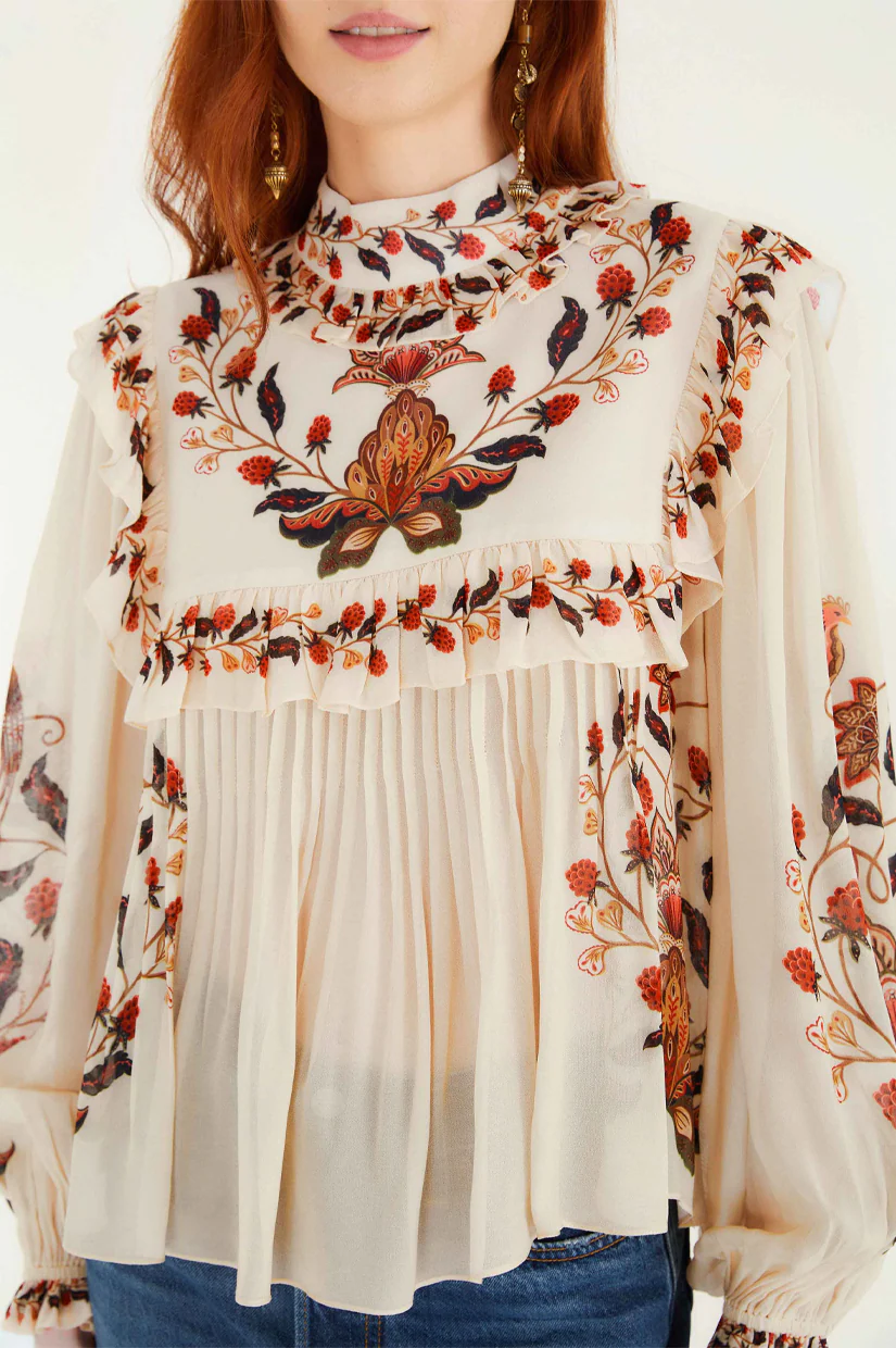 Farm Rio Long Sleeve Blouse - Berry Garden Cream - Image 2