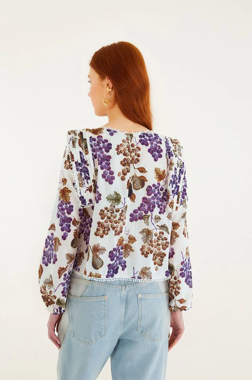 Farm Rio Long Sleeve Blouse - Grape Garden Cream - Image 3