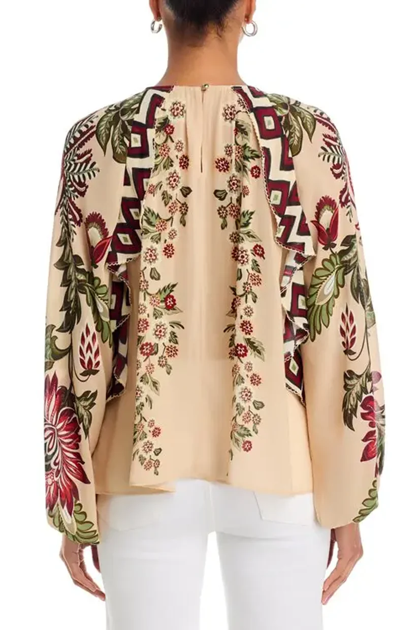 Farm Rio Long Sleeve Blouse - Ligia Floral Cascade Beige - Image 2