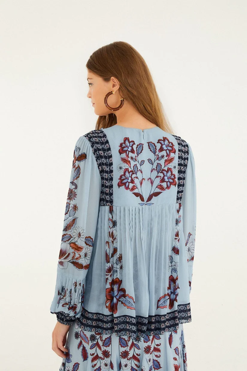 Farm Rio Long Sleeve Blouse - Marcelle Soft Blue - Image 3