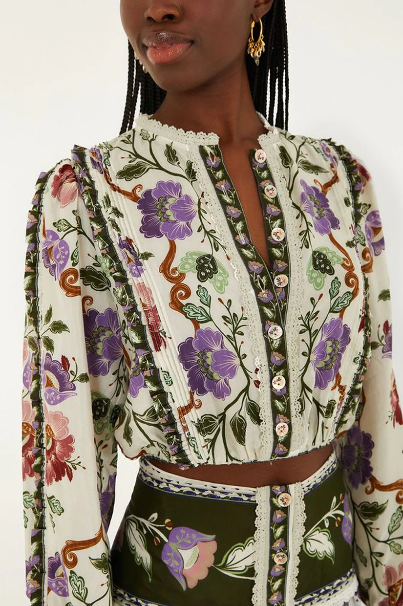 Farm Rio Long Sleeve Blouse - Rococo Flowers Cream - Image 3