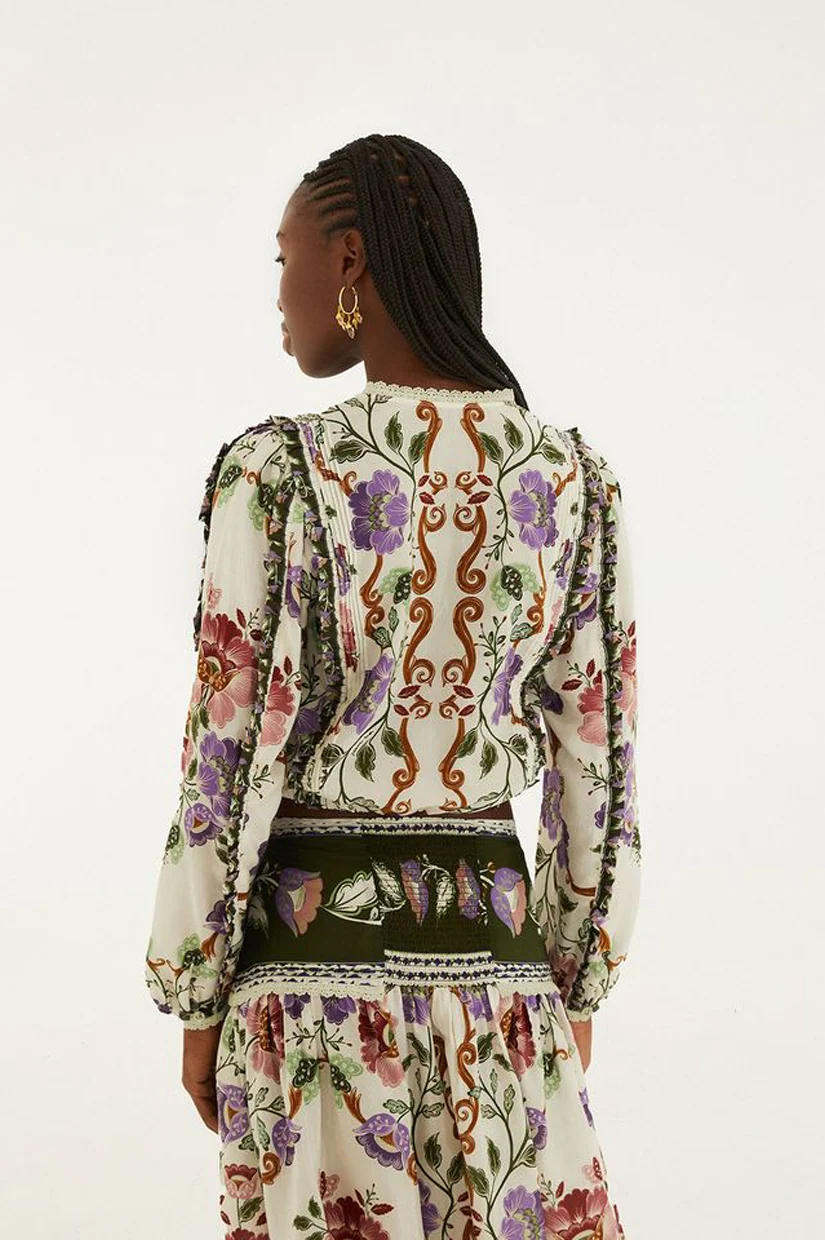 Farm Rio Long Sleeve Blouse - Rococo Flowers Cream - Image 4