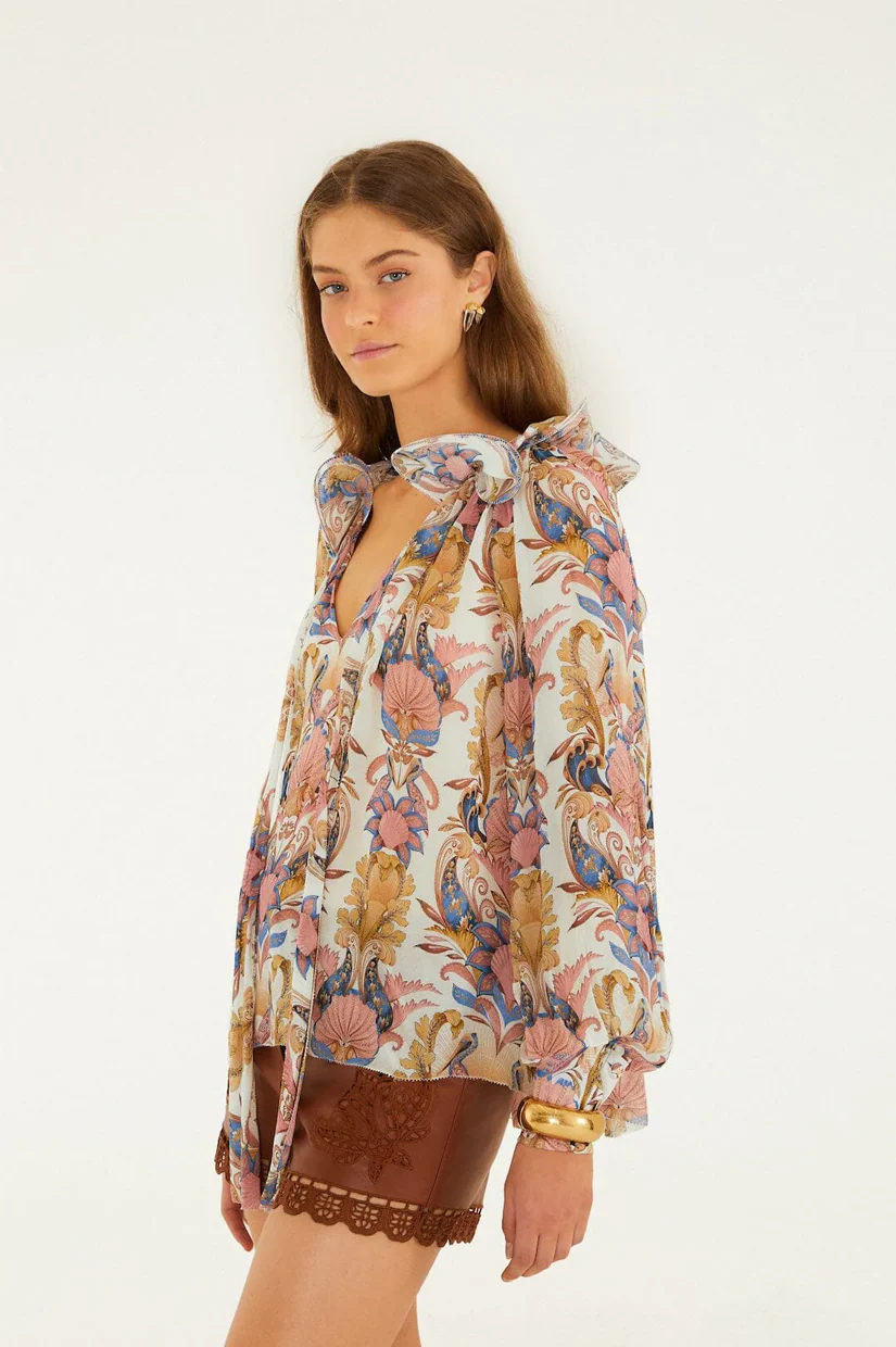 Farm Rio Long Sleeve Blouse - Sea Garden Off White - Image 2