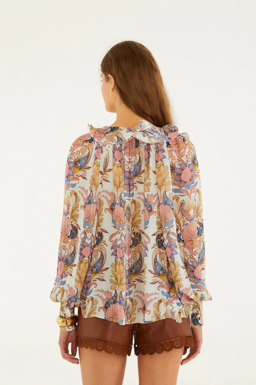 Farm Rio Long Sleeve Blouse - Sea Garden Off White - Image 4