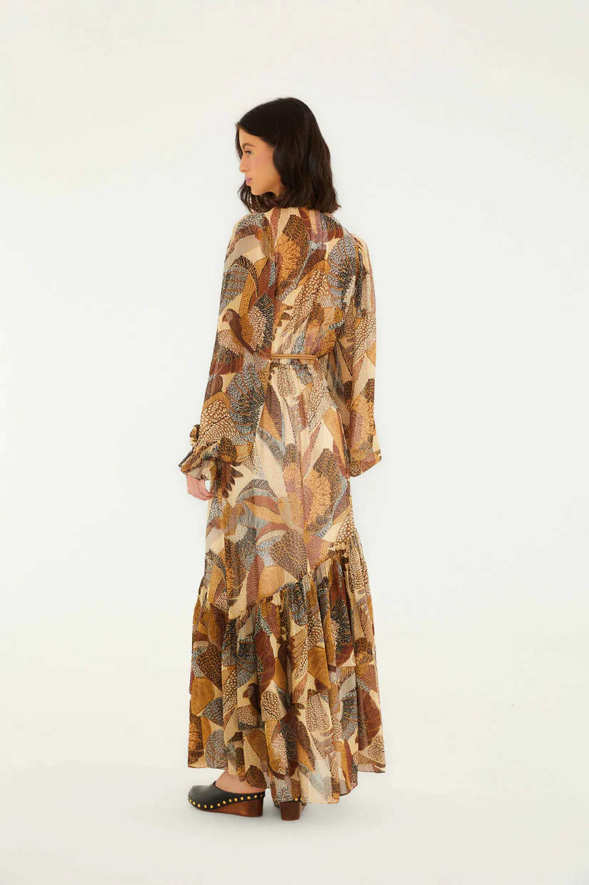 Farm Rio Long Sleeve Maxi Dress - Dotted Macaws Cream - Image 4