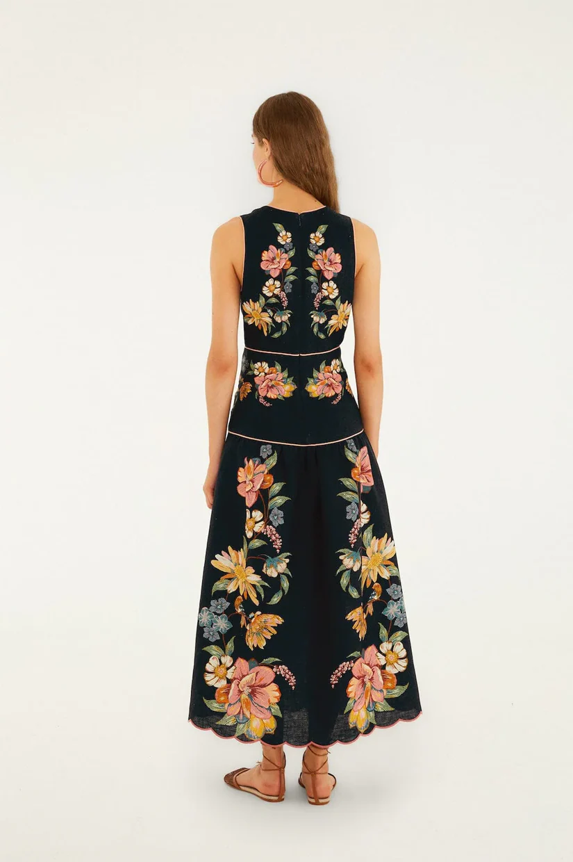 Farm Rio Maira Floral Dark Blue Midi Dress - Image 2