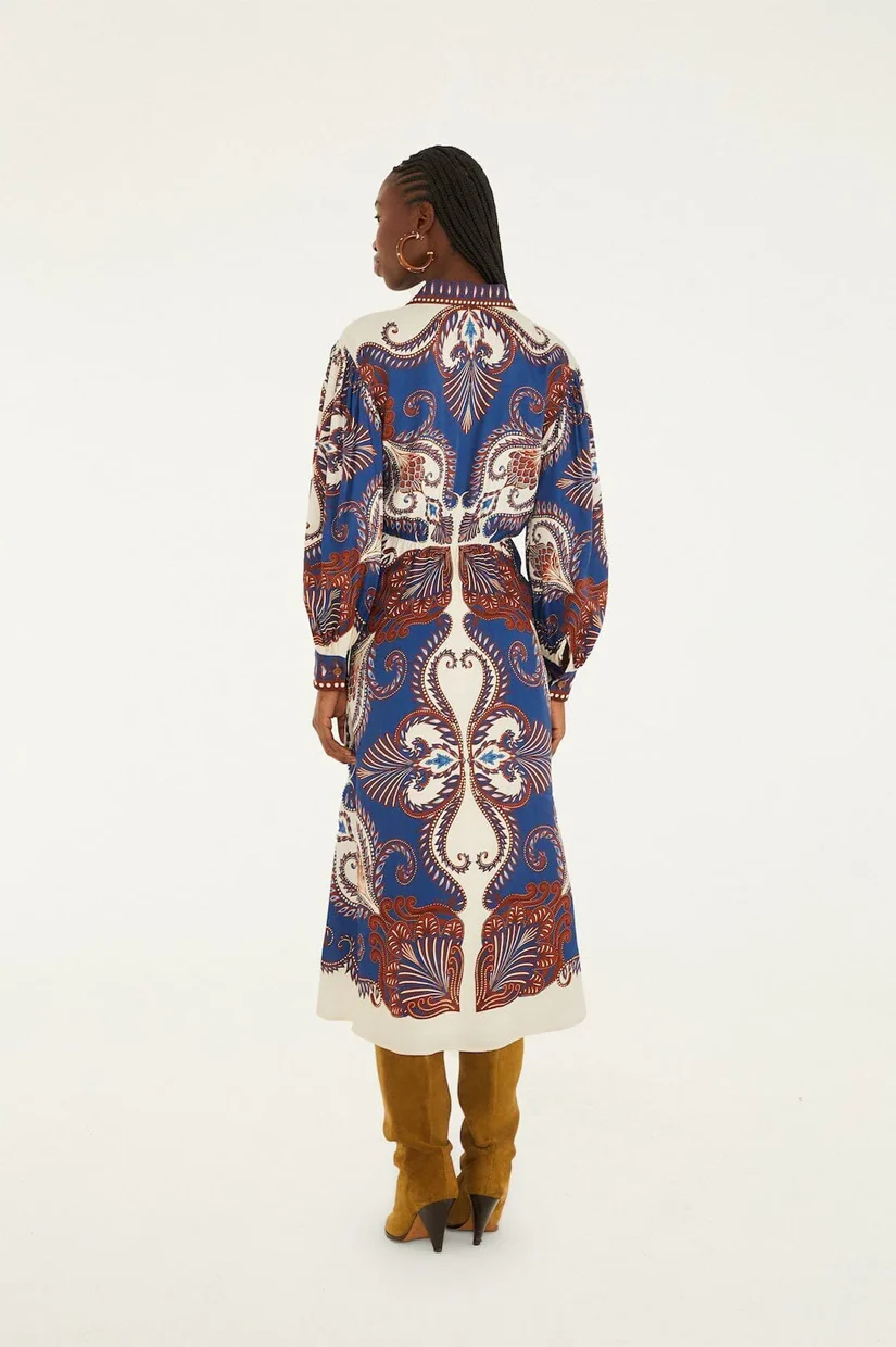 Farm Rio Midi Dress - Arabesque Scarf Blue - Image 3