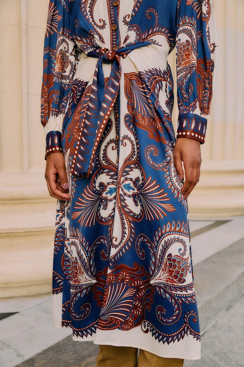 Farm Rio Midi Dress - Arabesque Scarf Blue - Image 4