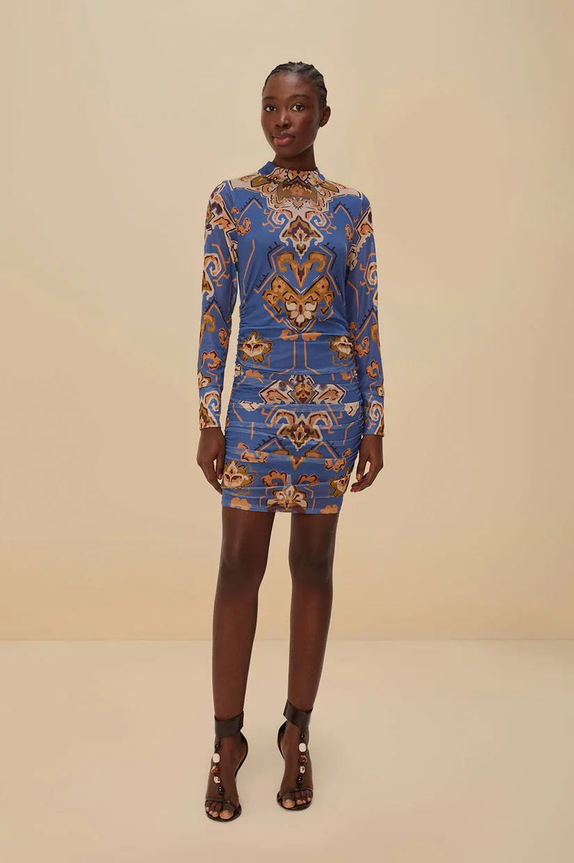 Farm Rio Mini Dress - Ornament Floral Blue