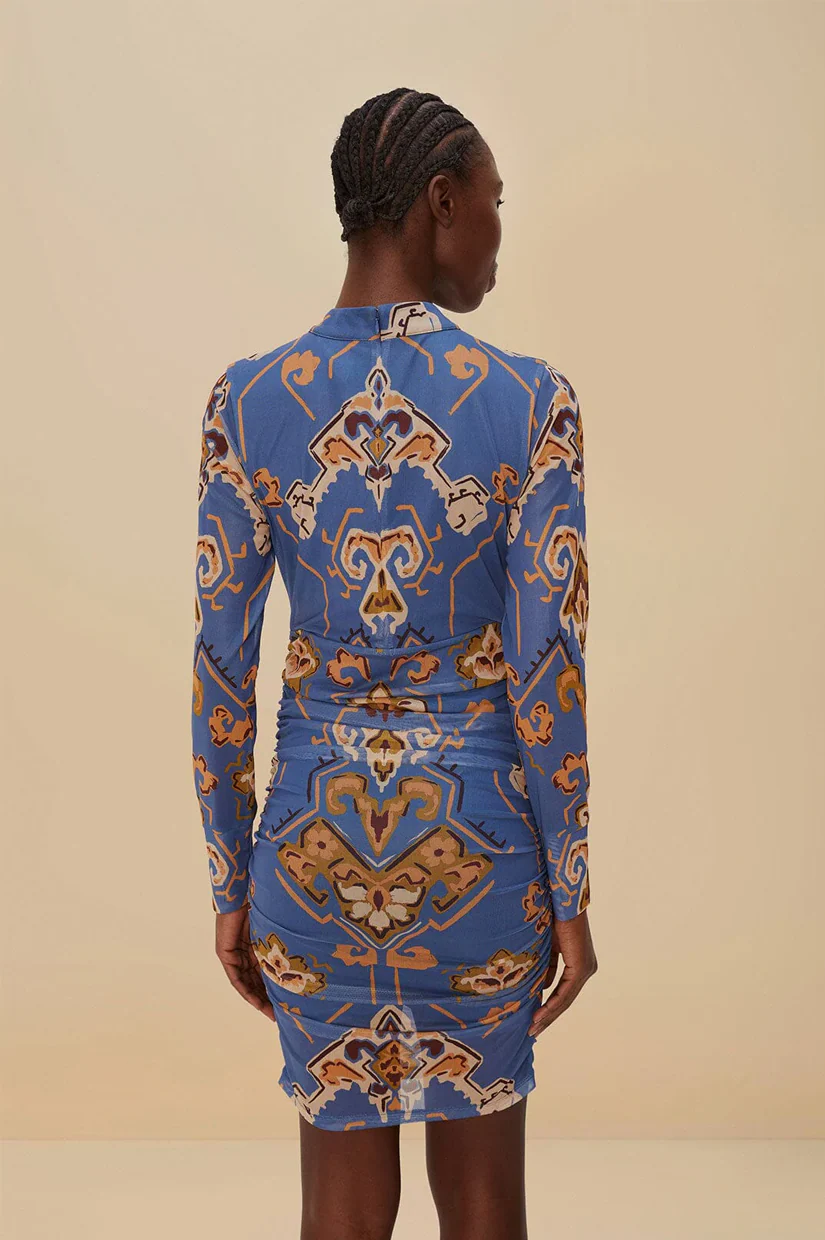 Farm Rio Mini Dress - Ornament Floral Blue - Image 3