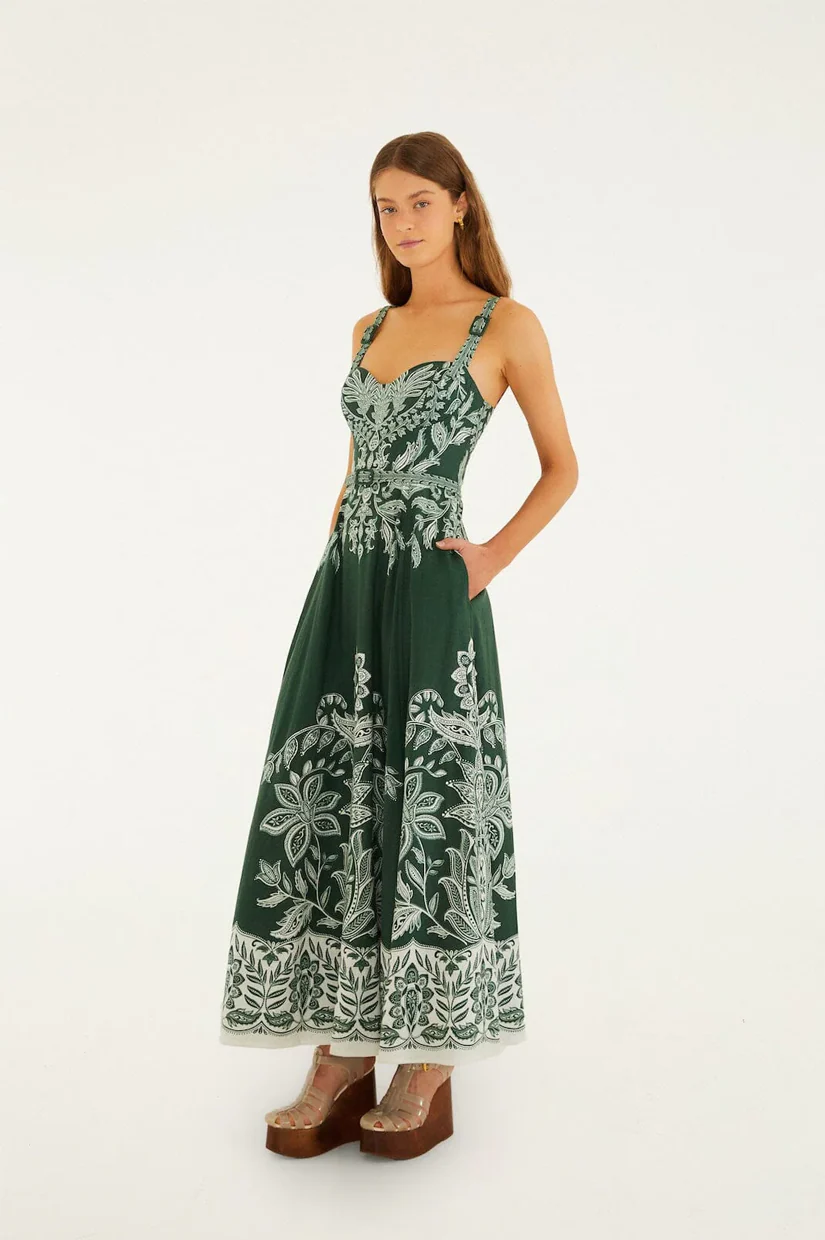 Farm Rio Miranda Maxi Dress - Dark Green - Image 4