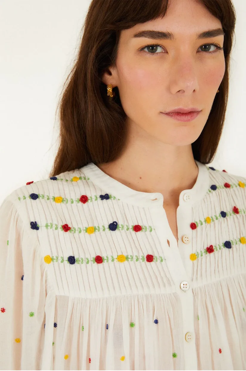 Farm Rio Off White Embrioded Beads Long Sleeve Blouse - Image 3