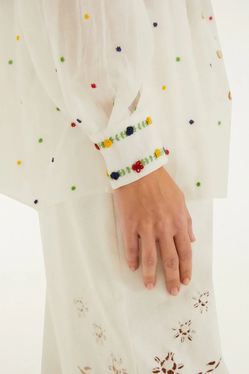 Farm Rio Off White Embrioded Beads Long Sleeve Blouse - Image 4