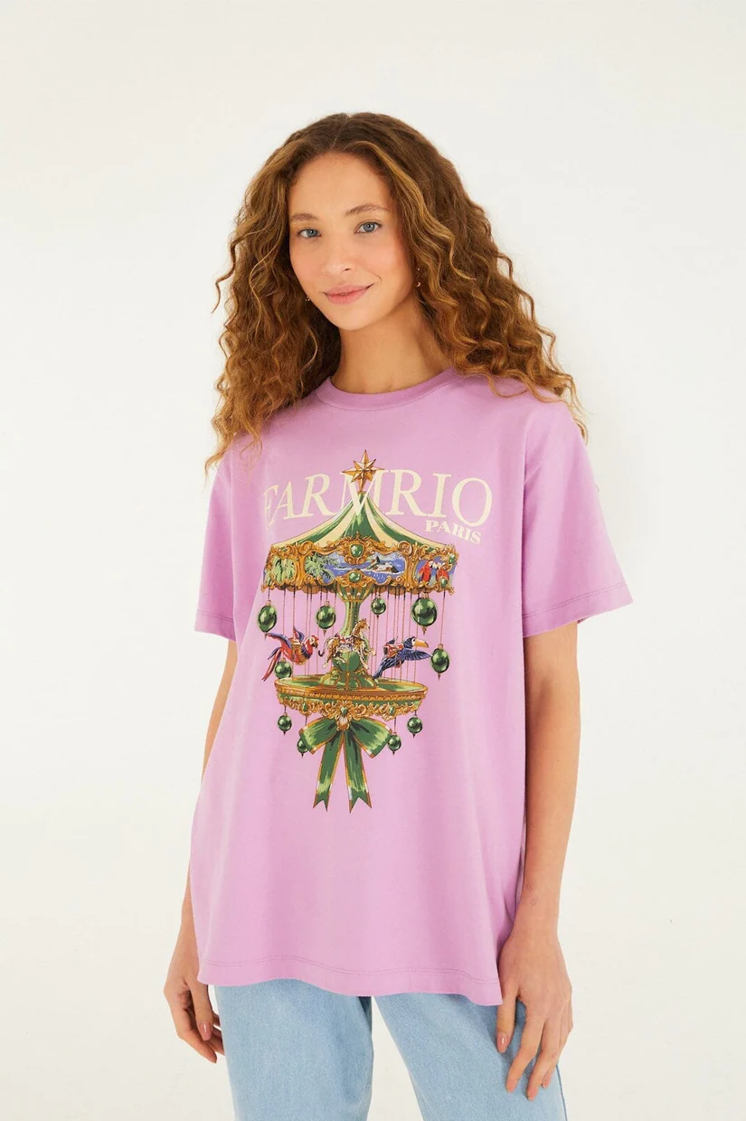 Farm Rio Paris Carousel Relaxed T-shirt - Lilac - Image 4