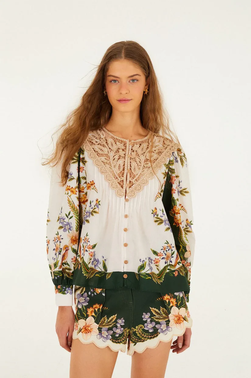 Farm Rio Short Sleeve Blouse - Nature Sand