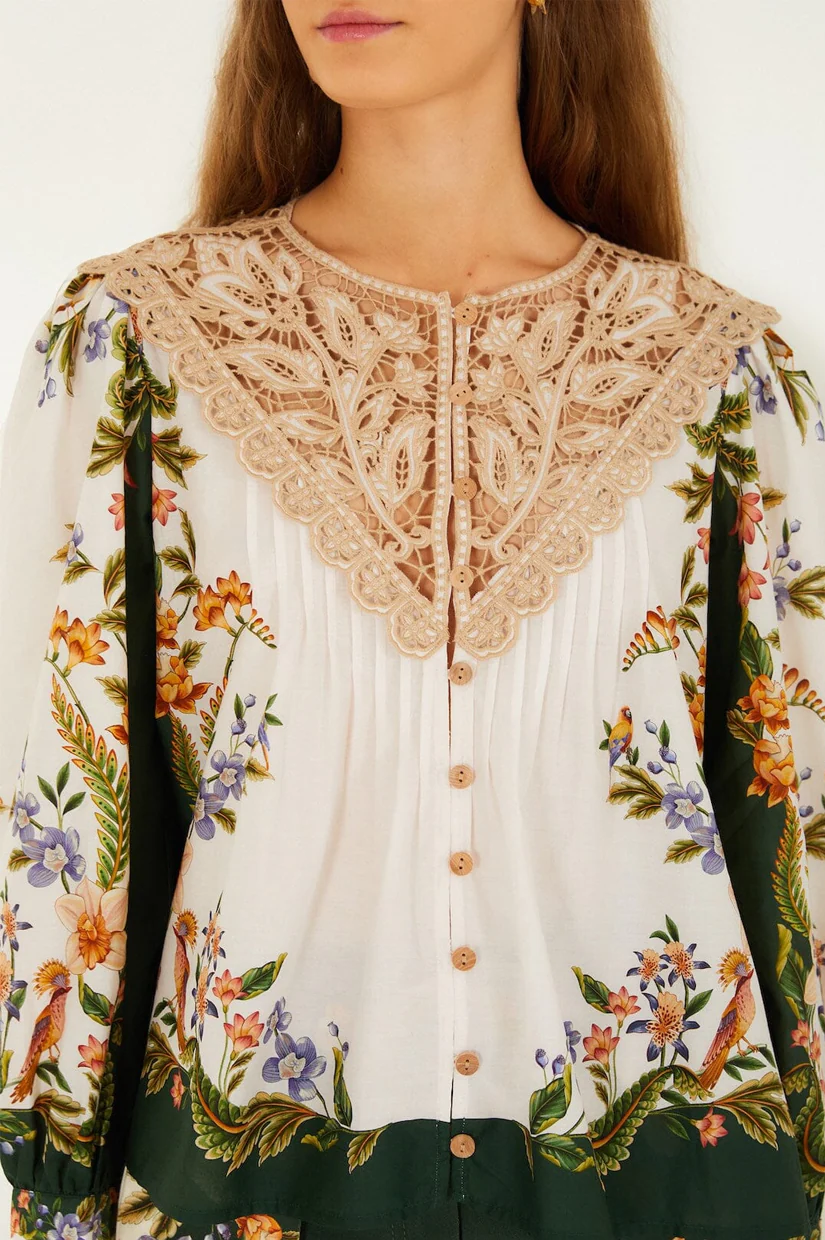 Farm Rio Short Sleeve Blouse - Nature Sand - Image 2