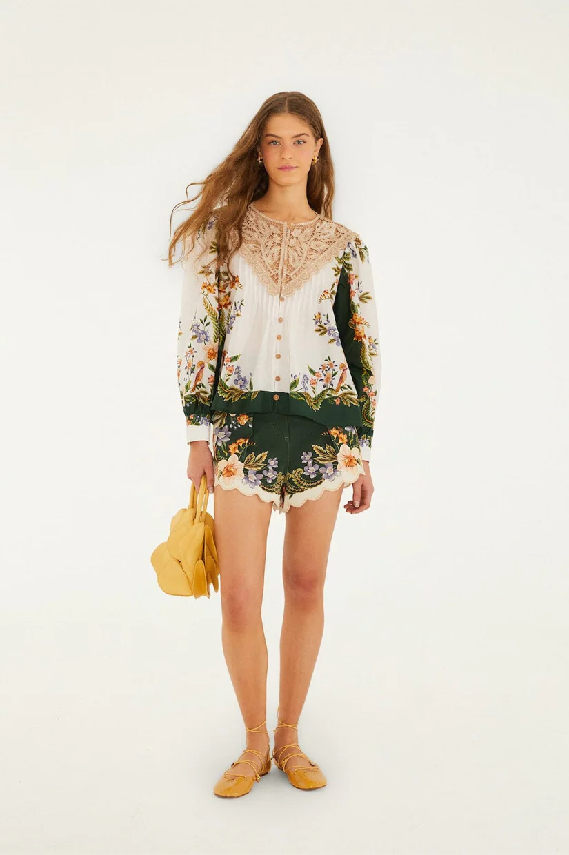 Farm Rio Short Sleeve Blouse - Nature Sand - Image 4