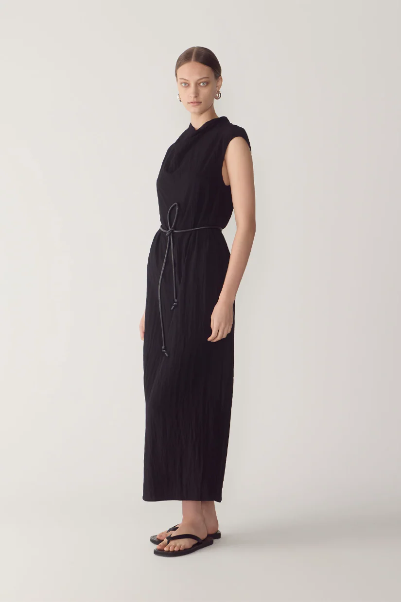 Foemina Faith Dress - Black Textured Viscose - Image 2