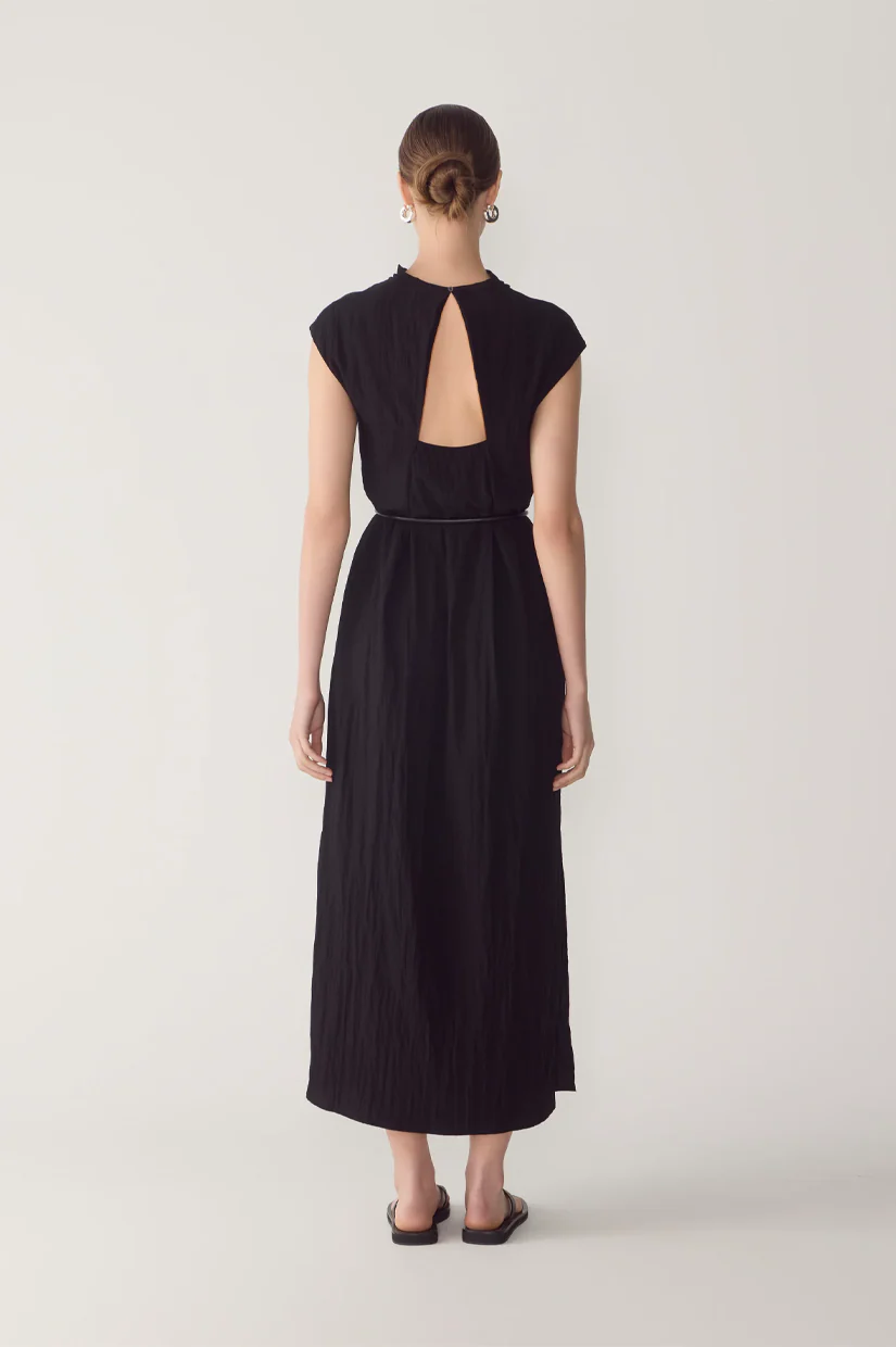 Foemina Faith Dress - Black Textured Viscose - Image 3