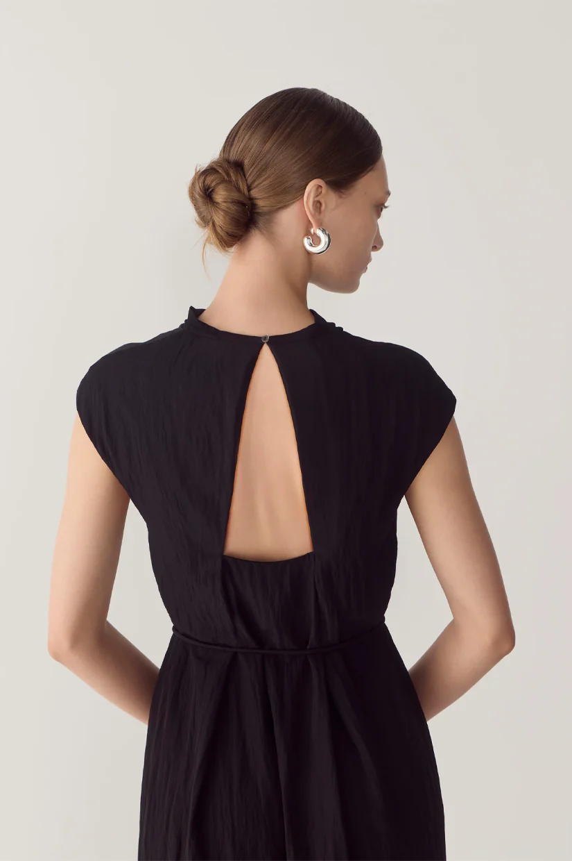 Foemina Faith Dress - Black Textured Viscose - Image 4