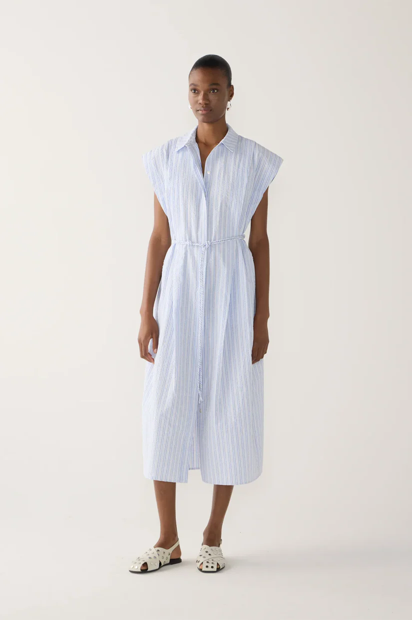 Foemina Mona Dress - Blue Stripe Seersucker - Image 2