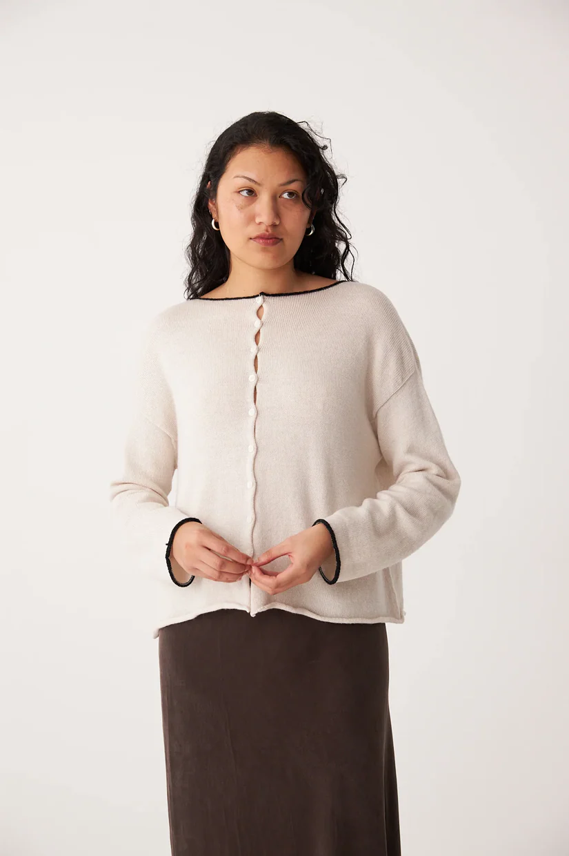 Francie Doll's Trimmed Reversible Cardigan - Ivory/Black Trim