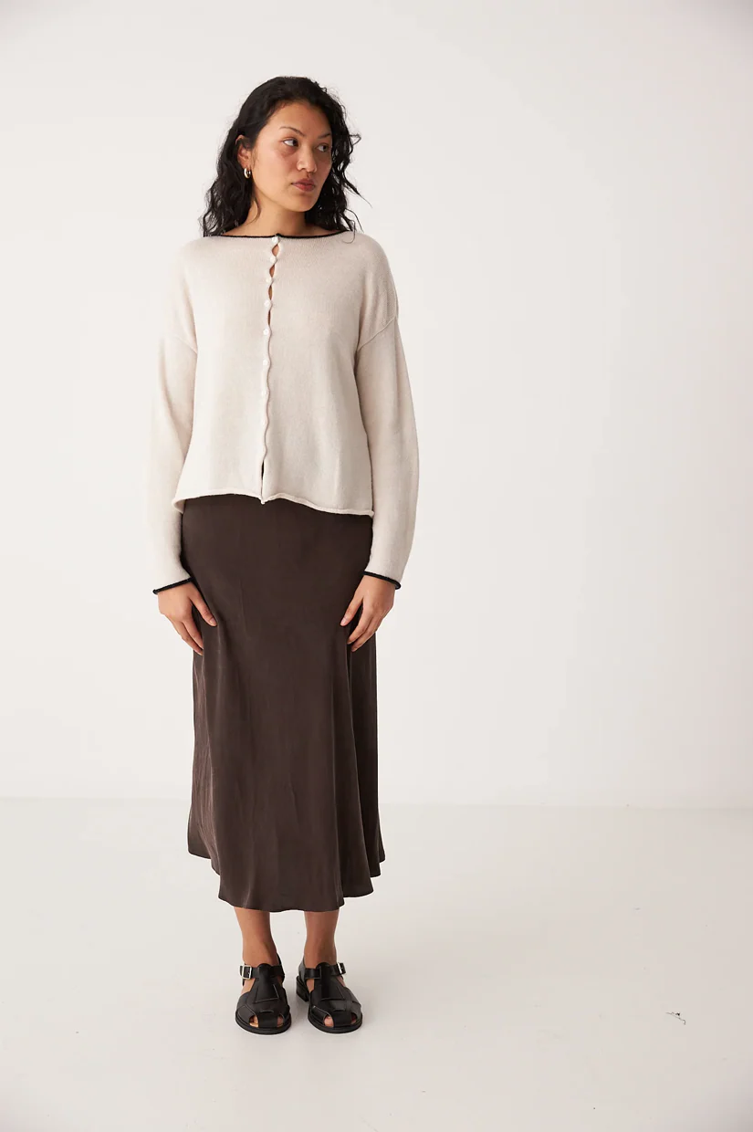 Francie Doll's Trimmed Reversible Cardigan - Ivory/Black Trim - Image 2