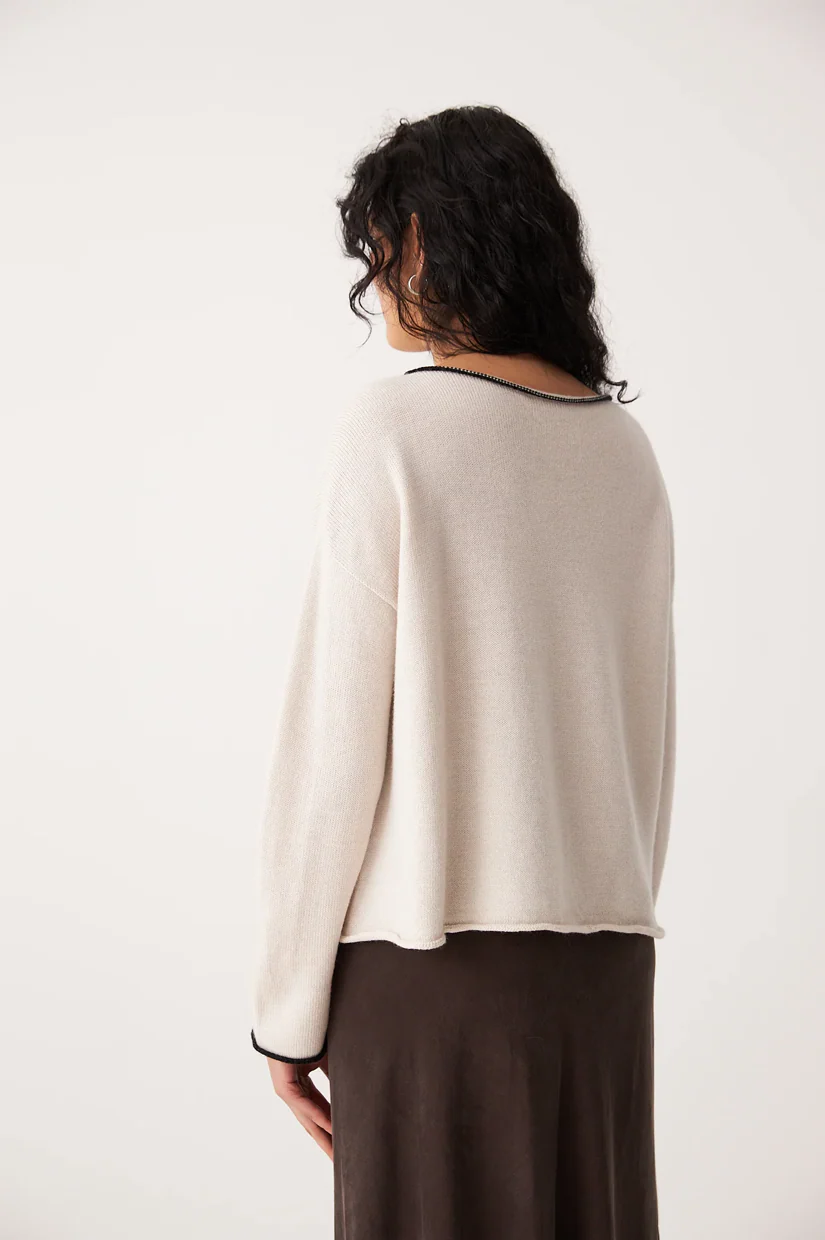 Francie Doll's Trimmed Reversible Cardigan - Ivory/Black Trim - Image 4