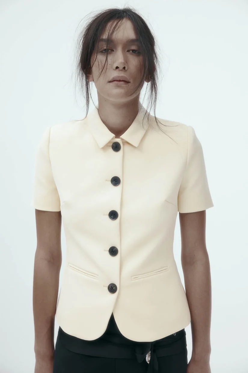 Harris Tapper Short Sleeve Bardot Blazer - Bone - Image 3