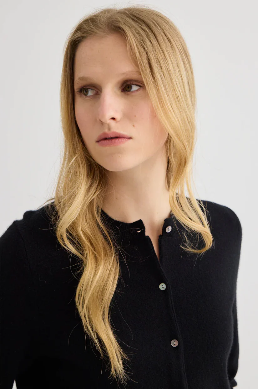 Laing Cashmere Crewneck Cardigan - Black - Image 3