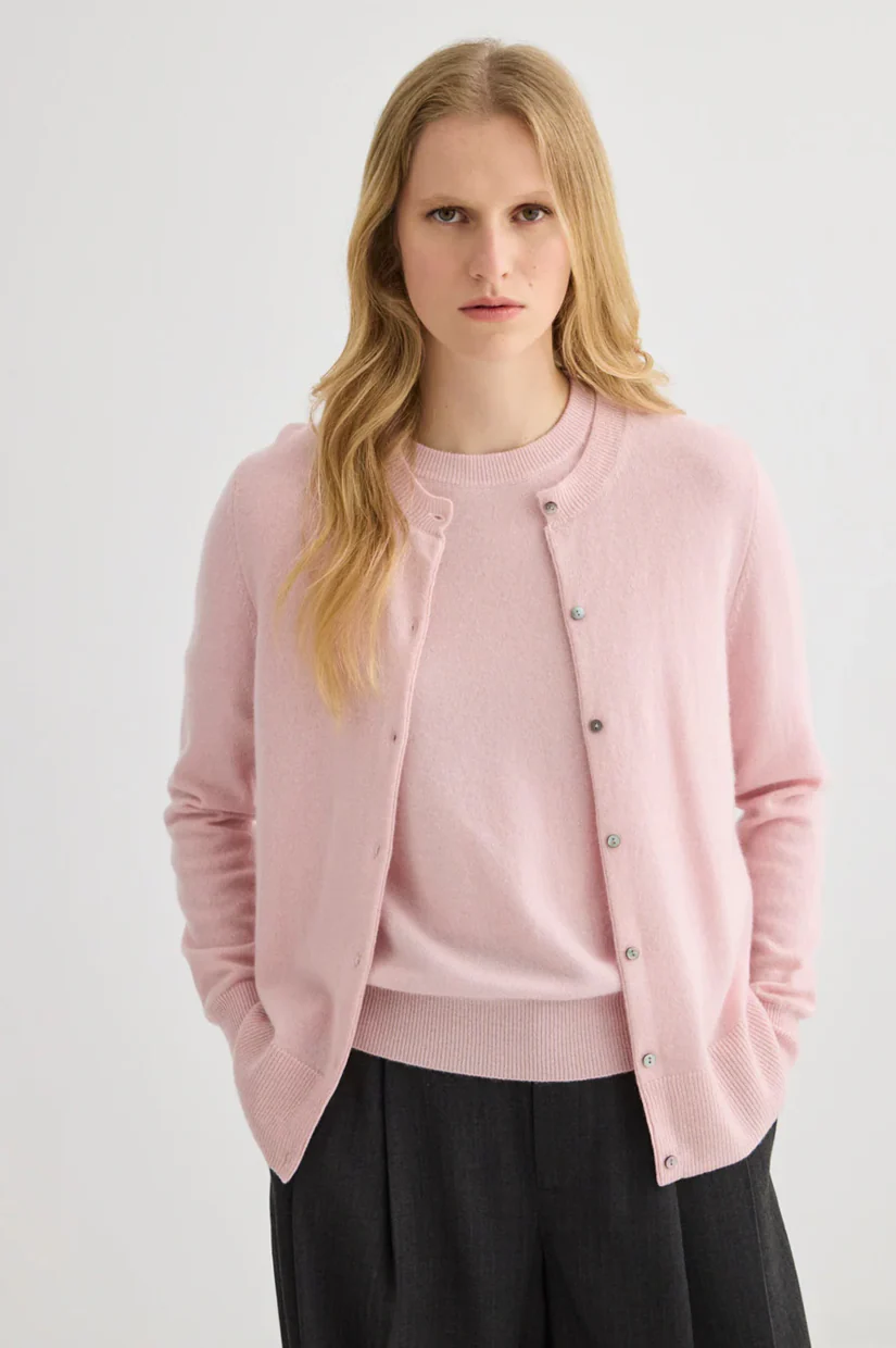 Laing Cashmere Crewneck Cardigan - Blush - Image 3