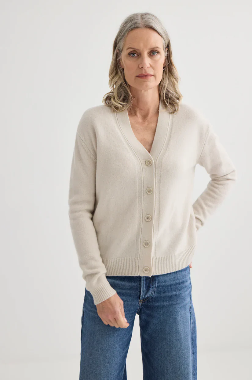 Laing Cashmere V-Neck Cardigan - Oyster - Image 3