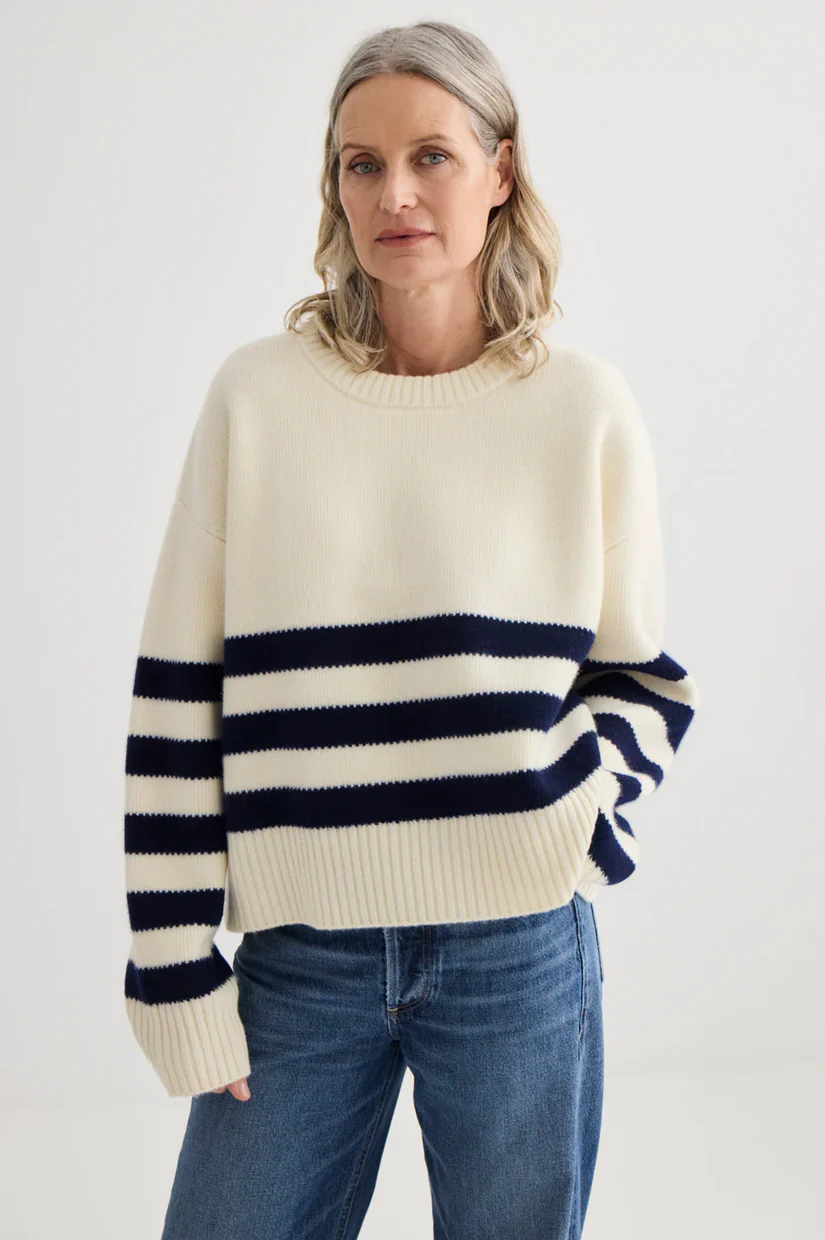 Laing Oversized Stripe Crew - Ivory/Midnight