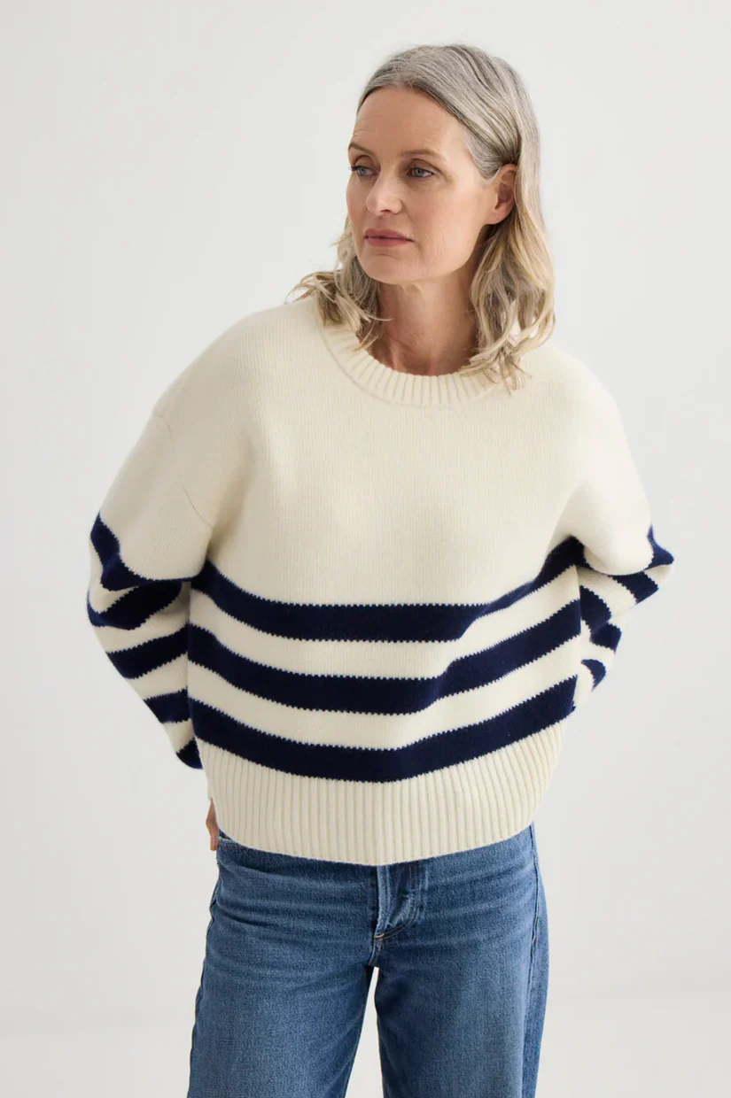 Laing Oversized Stripe Crew - Ivory/Midnight - Image 2