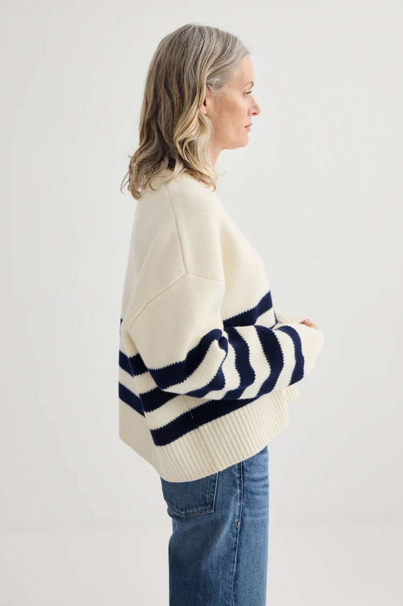 Laing Oversized Stripe Crew - Ivory/Midnight - Image 3