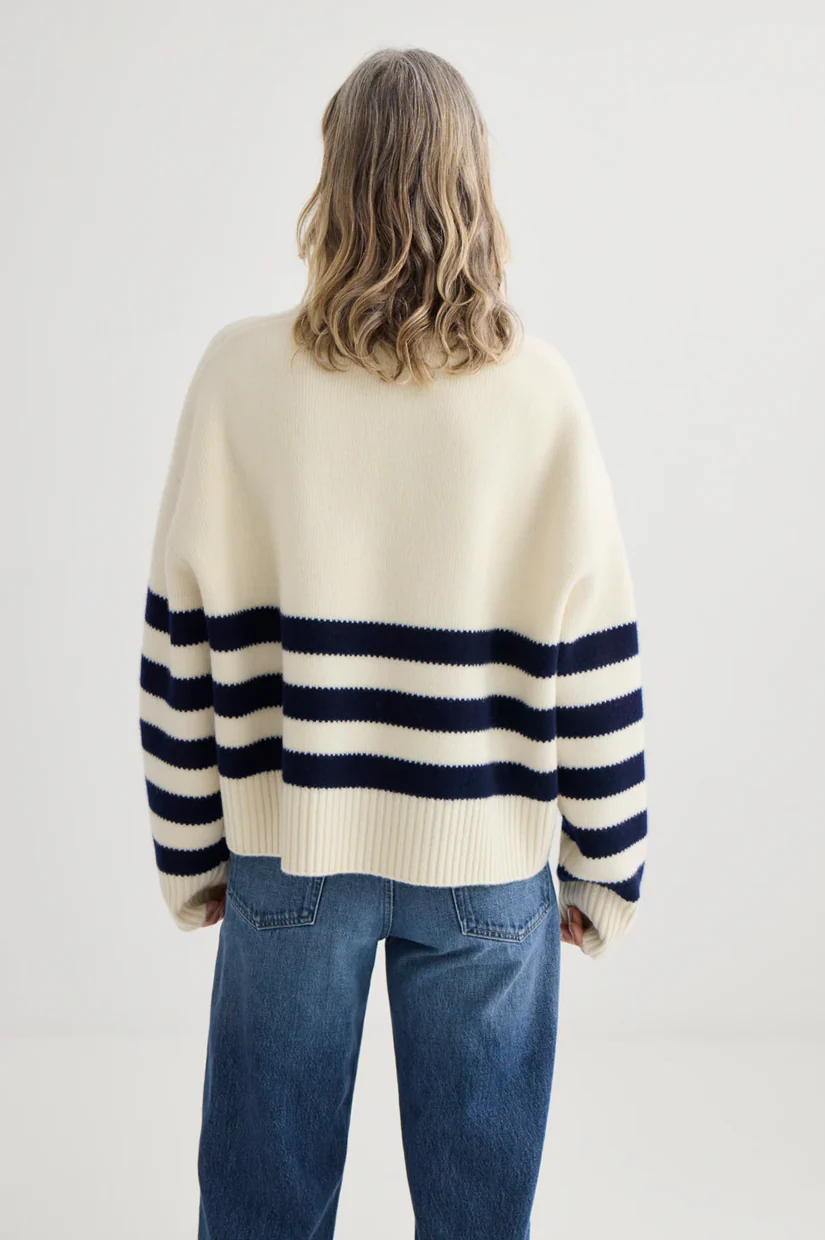 Laing Oversized Stripe Crew - Ivory/Midnight - Image 4