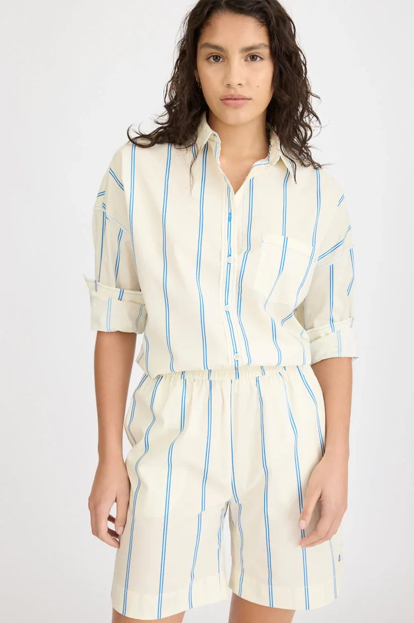 LMND Chiara Long Sleeve Shirt Double Pinstripe - Ink Blue/Ivory
