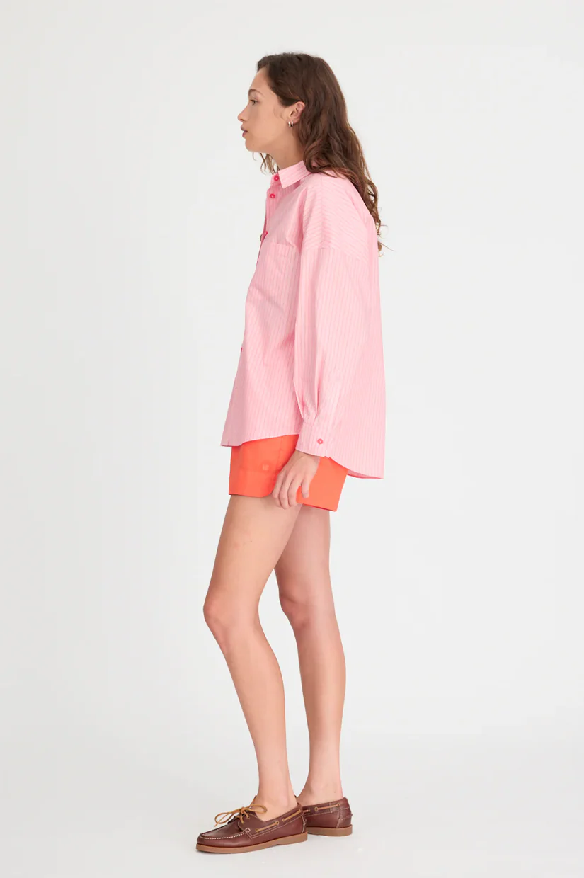 LMND Chiara Long Sleeve Shirt Pinstripe - Pink/Spicy Orange - Image 3