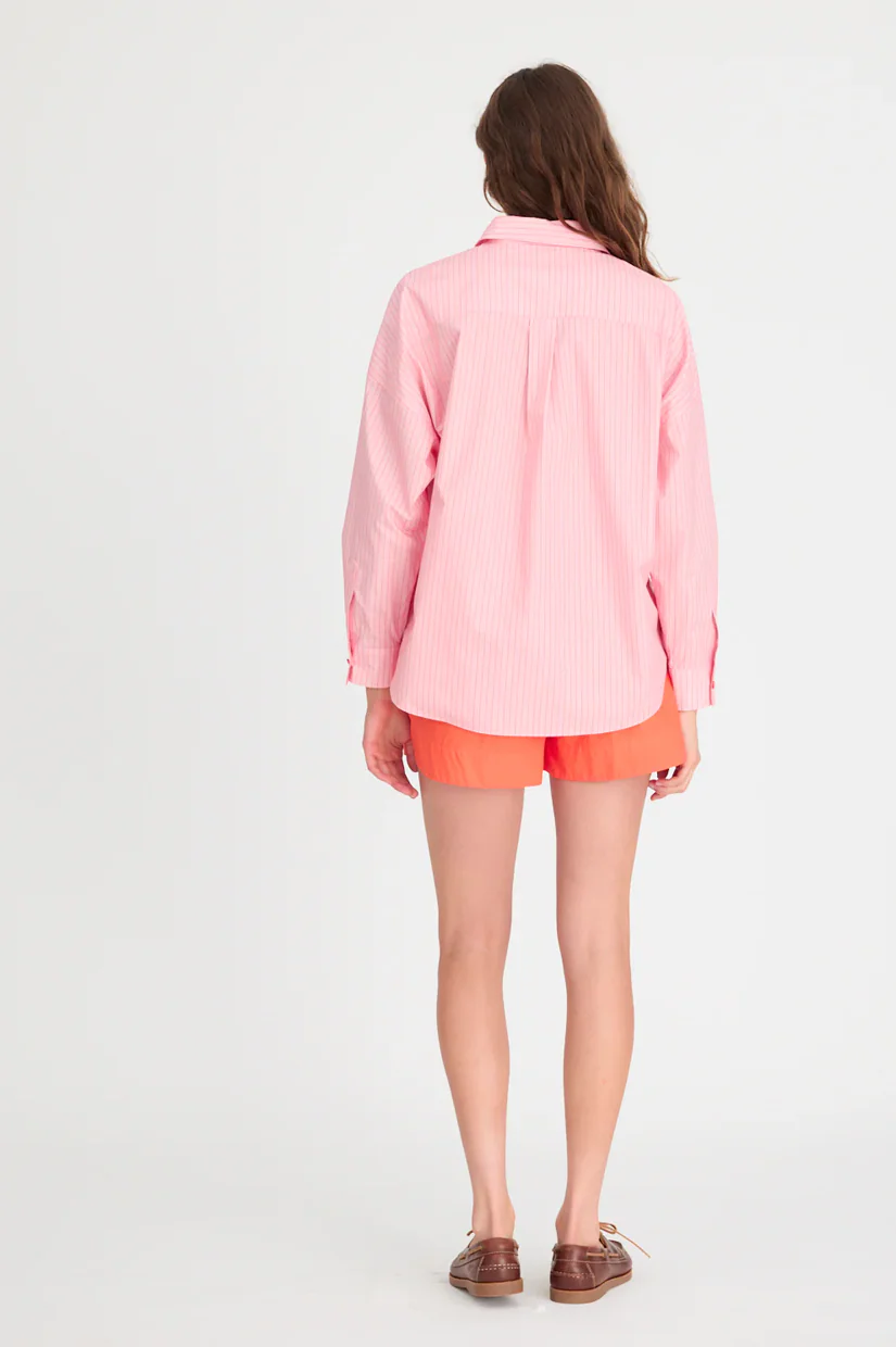LMND Chiara Long Sleeve Shirt Pinstripe - Pink/Spicy Orange - Image 4