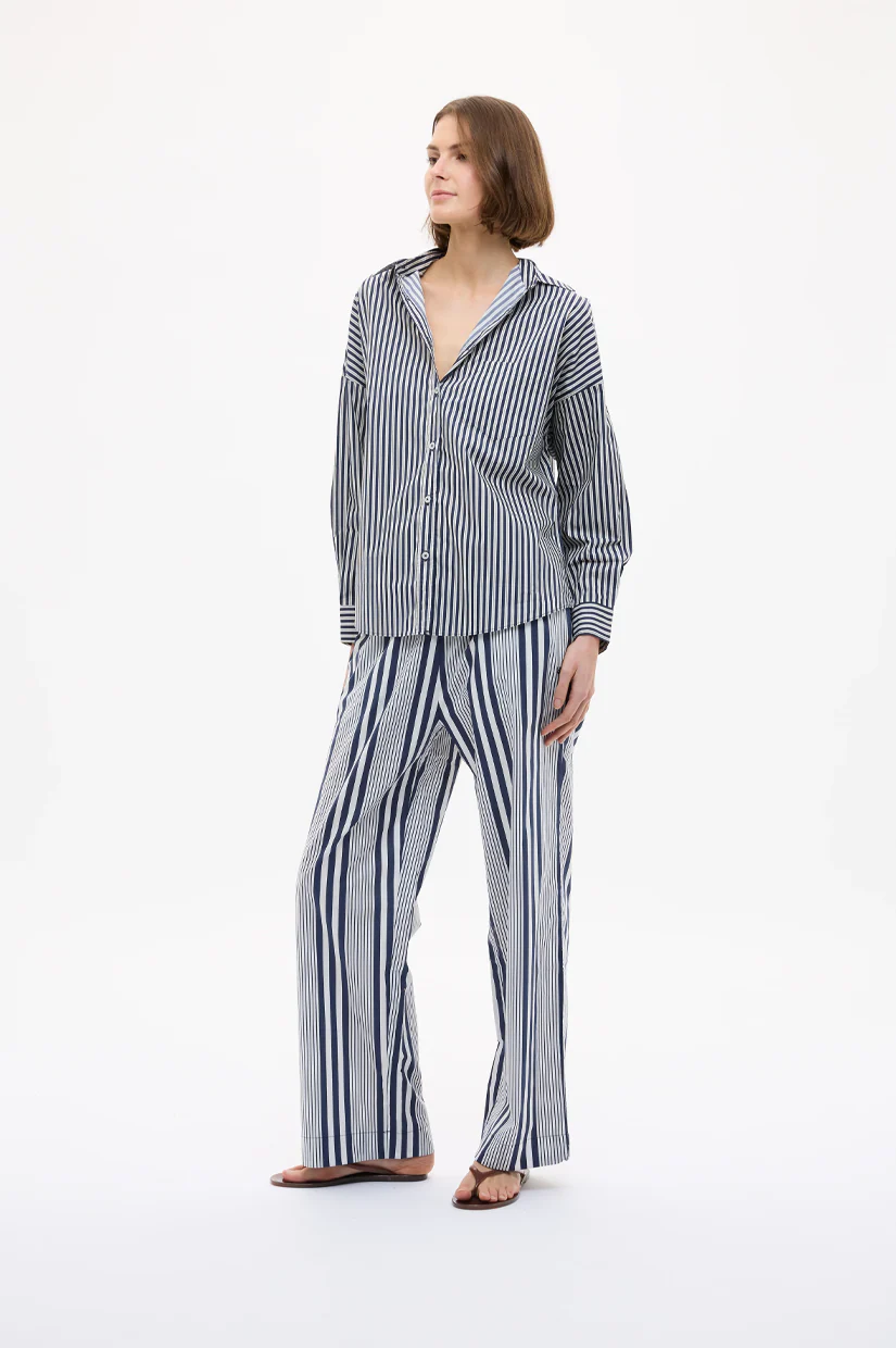 LMND Chiara Long Sleeve Shirt Stripe - Navy/Sponge Natural - Image 3