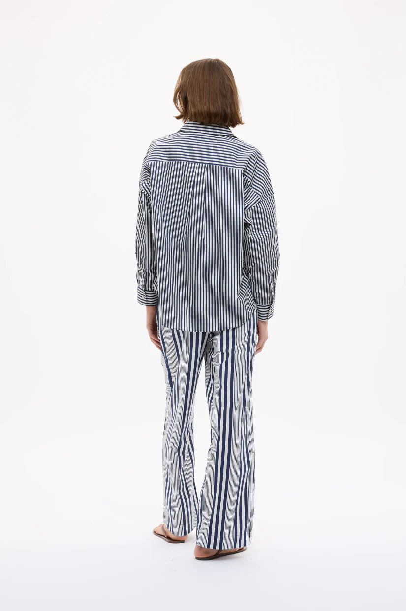 LMND Chiara Long Sleeve Shirt Stripe - Navy/Sponge Natural - Image 4
