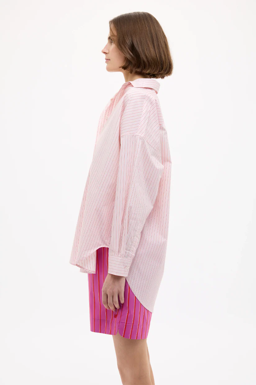 LMND Mara Oversized Long Sleeve Shirt Stripe - Primrose Pink/Natural/True Red - Image 3