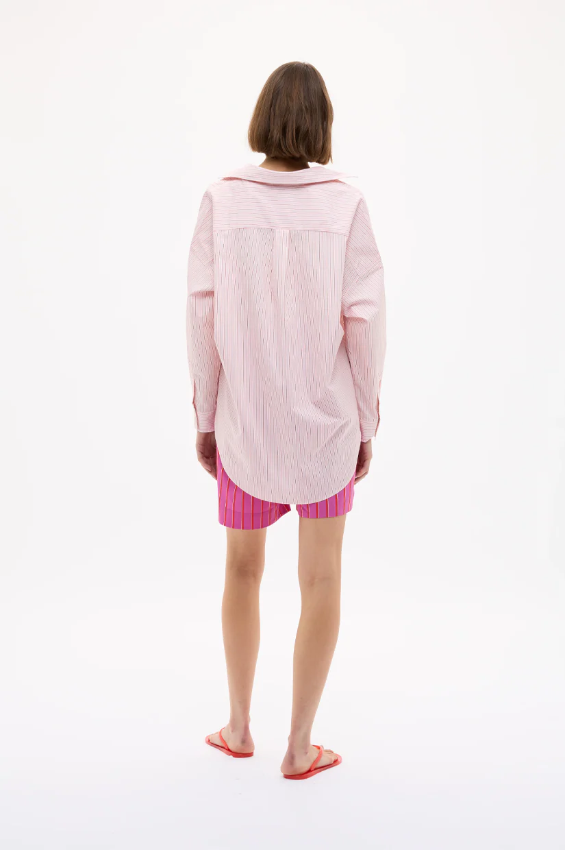 LMND Mara Oversized Long Sleeve Shirt Stripe - Primrose Pink/Natural/True Red - Image 4