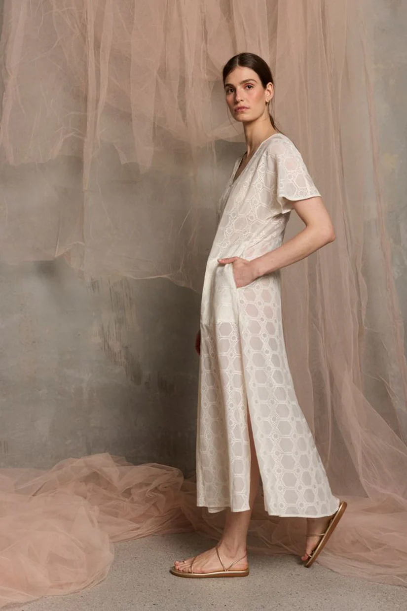 Luxe De Valentina Ionian Drawstring Midi Dress - White - Image 2