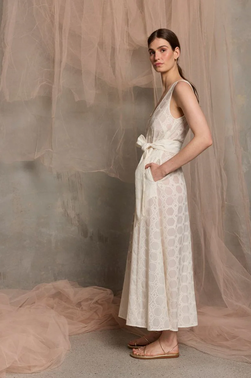 Luxe De Valentina Milazzo Belted Maxi Dress - White - Image 3
