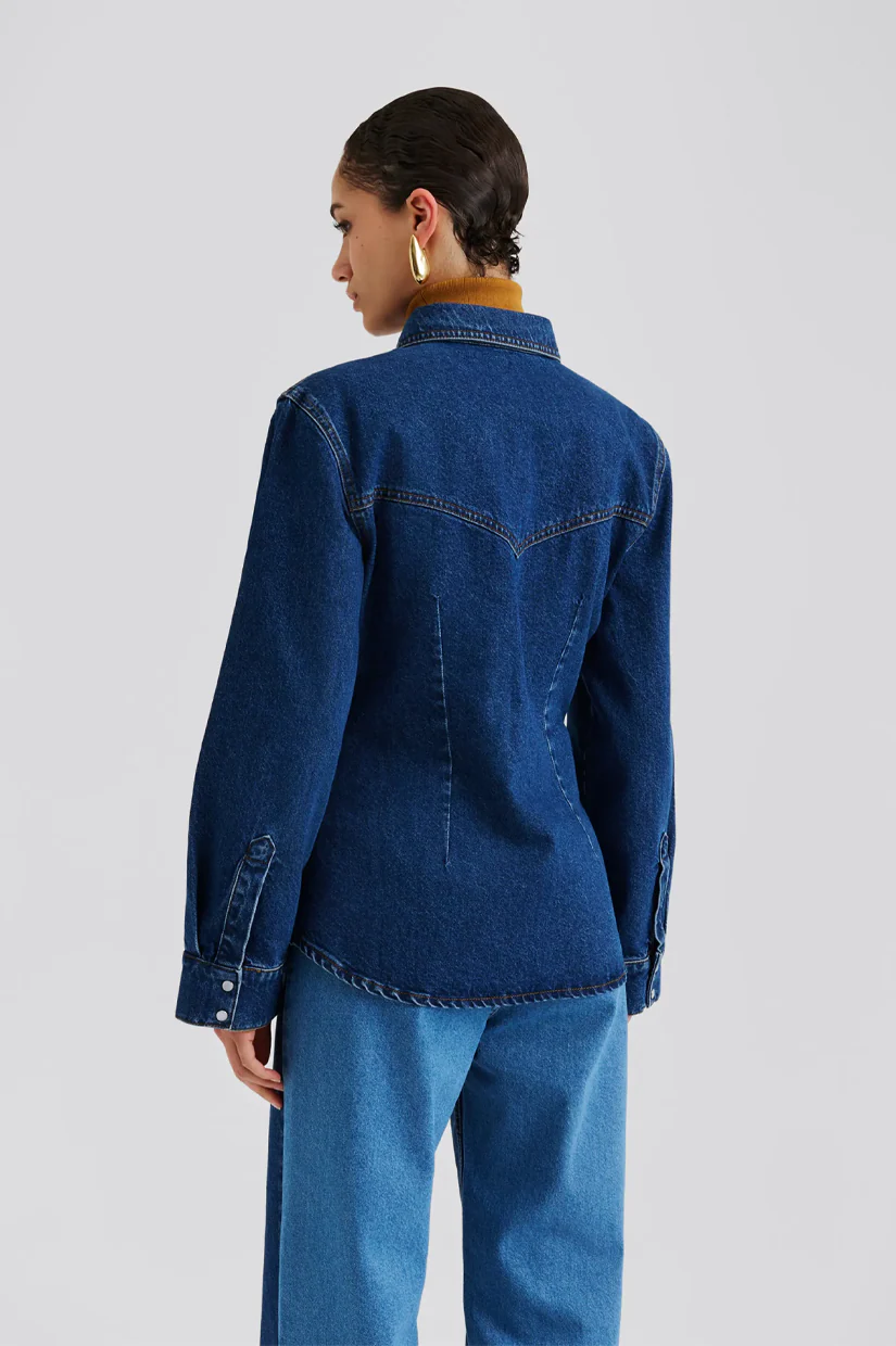 Malina Anthea Fitted Waist Denim Shirt - Dark Blue Wash - Image 2